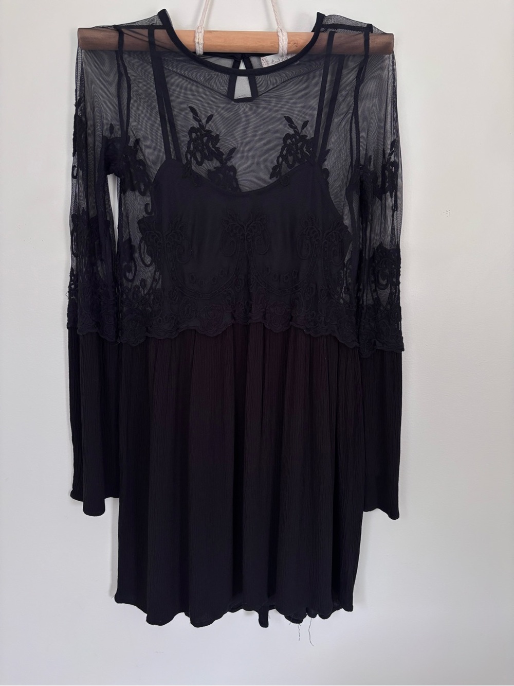 Altar’d State Black Sheer Lace Long Sleeve Dress | Small | Whimsigoth